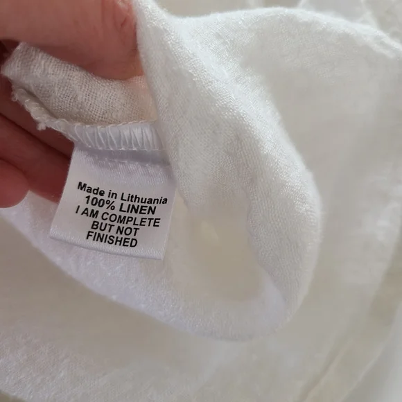 Flax Linen Shirt Top Blouse Long Sleeve White Textured S - Picture 6 of 7